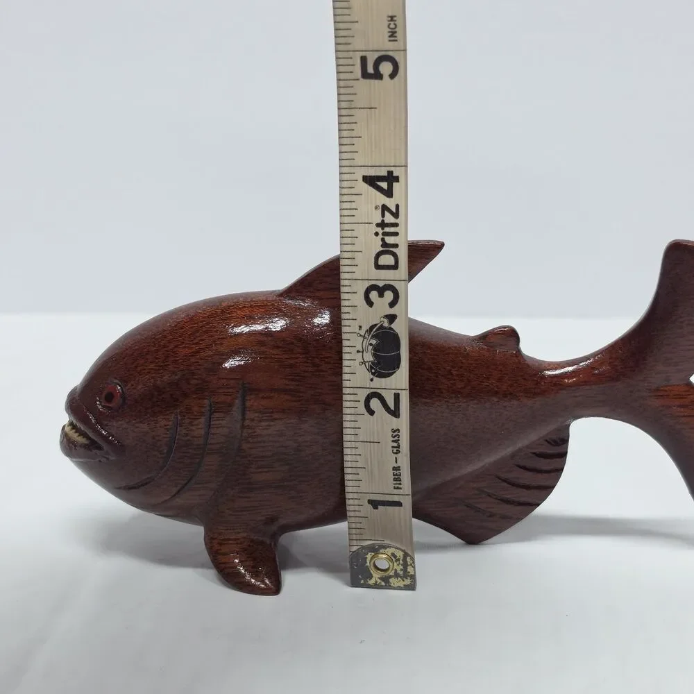 Piranha Vintage Hand Carved Wooden Figurine With Real Teeth